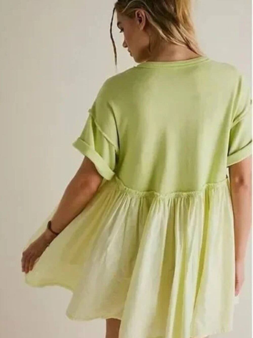 Free People Catalina Mini Dress Scoop Neck Cuffed Sleeves Babydoll M - Picture 2 of 6